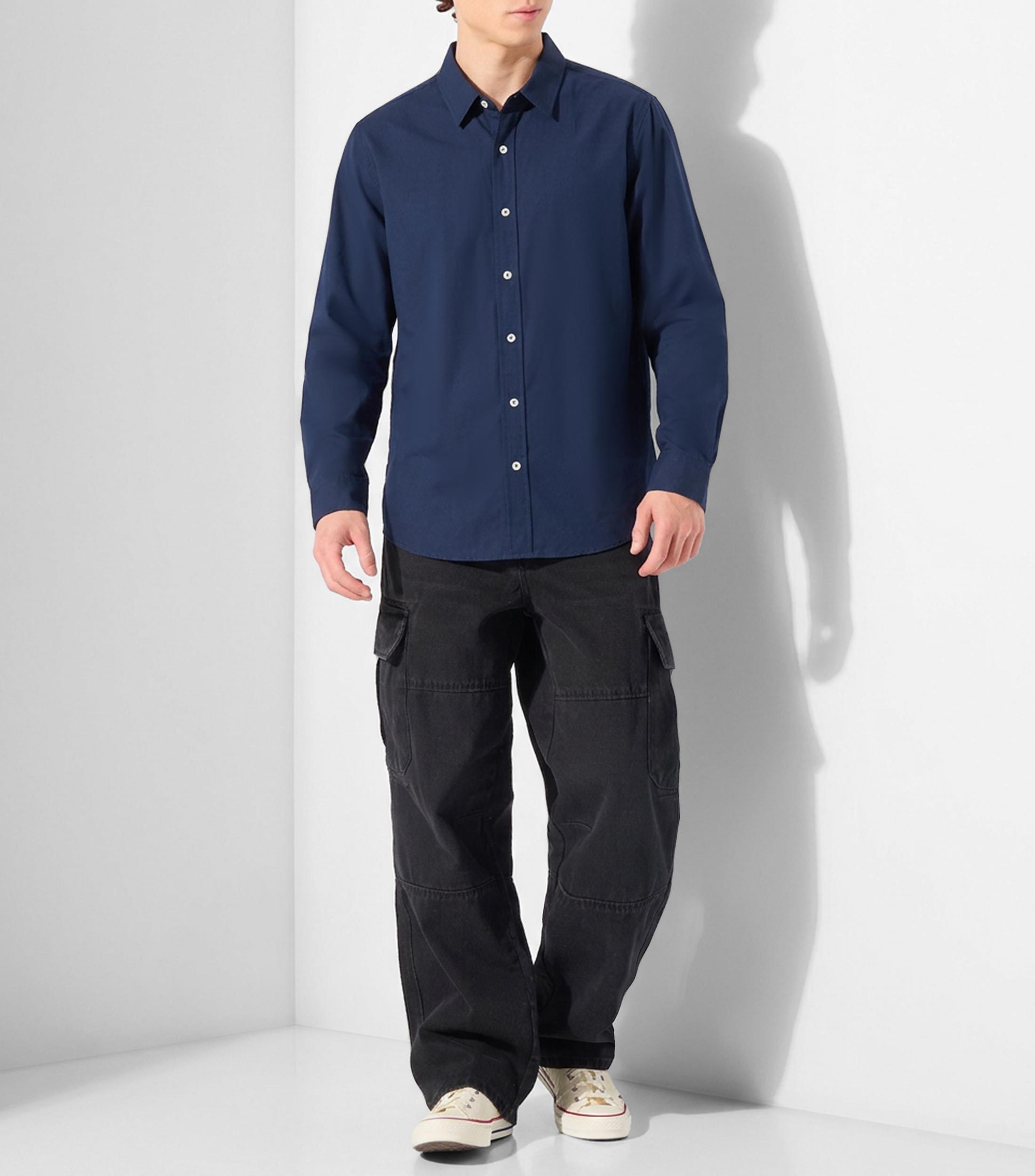 Camisa lisa manga larga Hombre